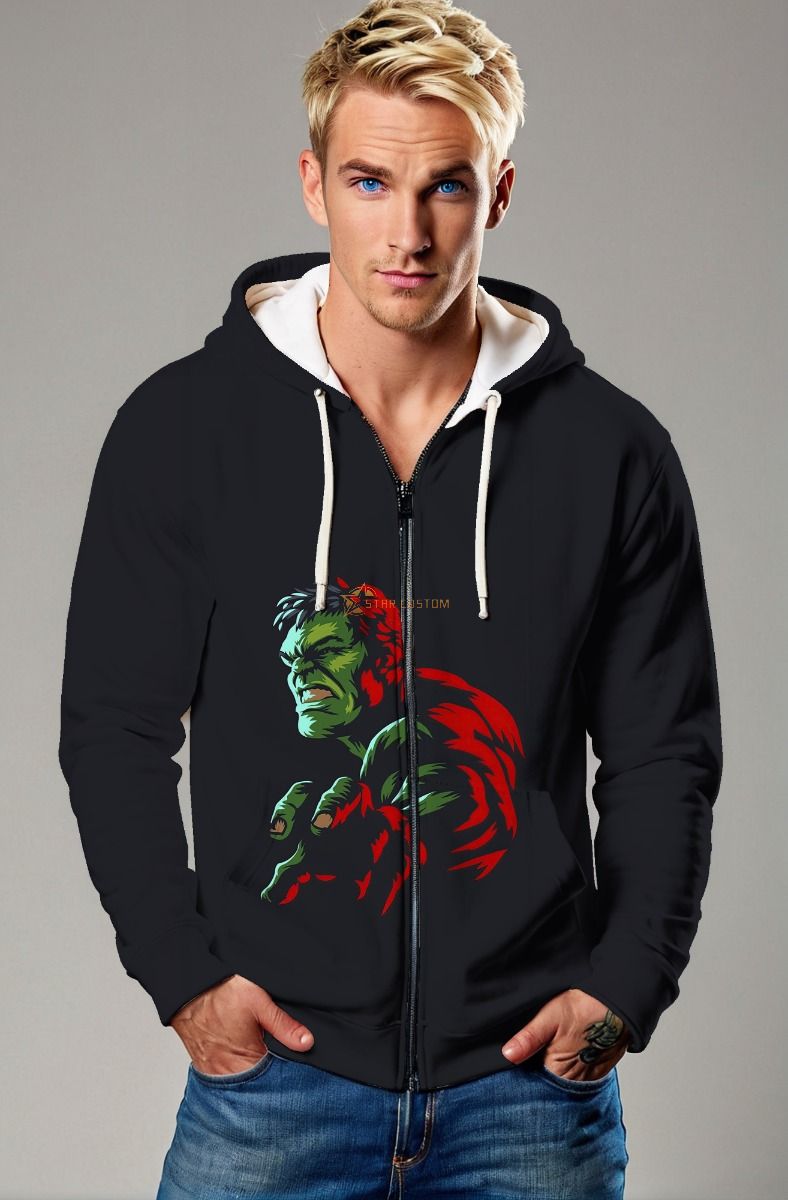 Shadow Black Hulk Zip-Up Hoodie – Red-Green Classic Comic Fade
