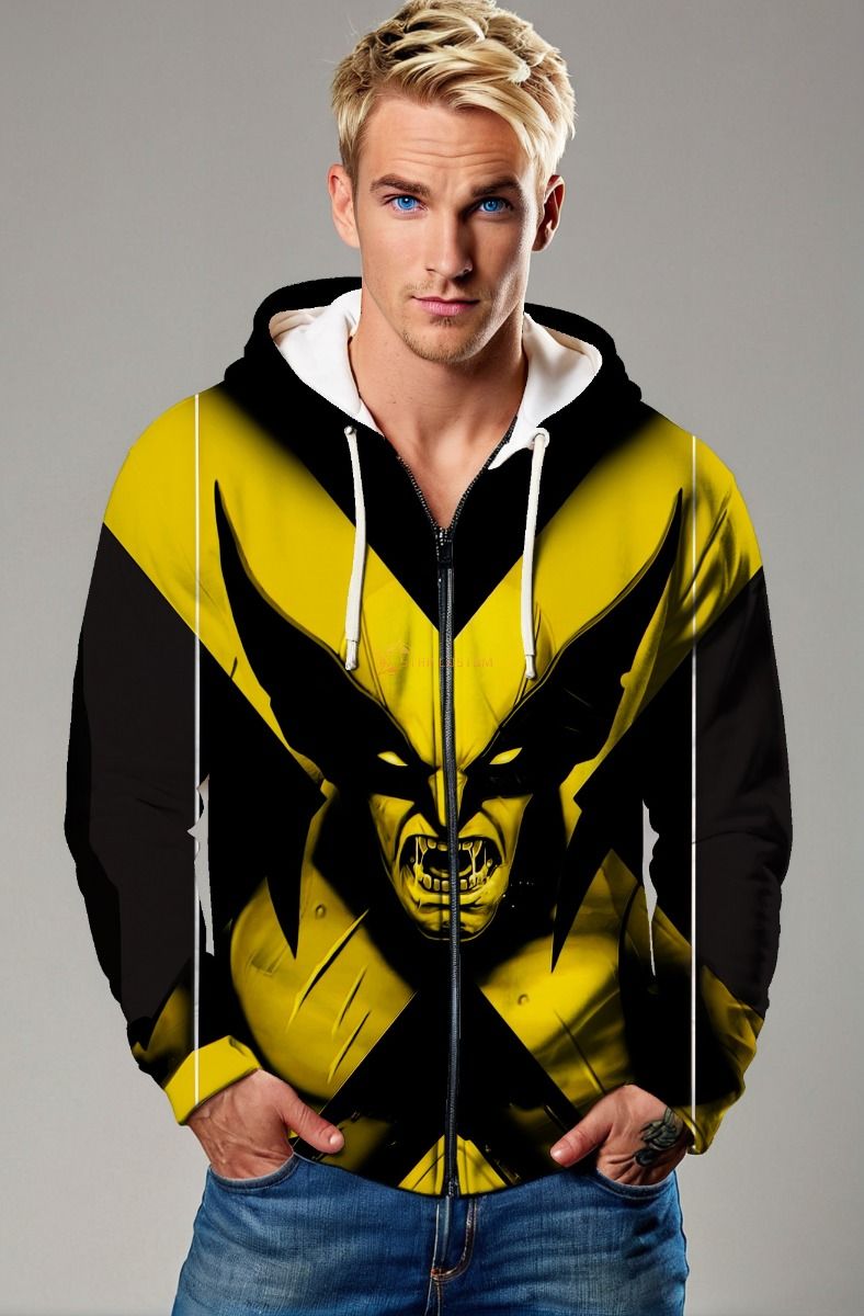 Black & Yellow Zip Hoodie – X-Fury Warrior Scream Graphic