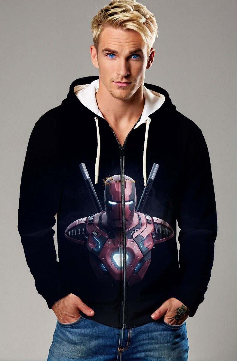 Red Mech Hero Zip Hoodie – Futuristic Samurai Design on Black