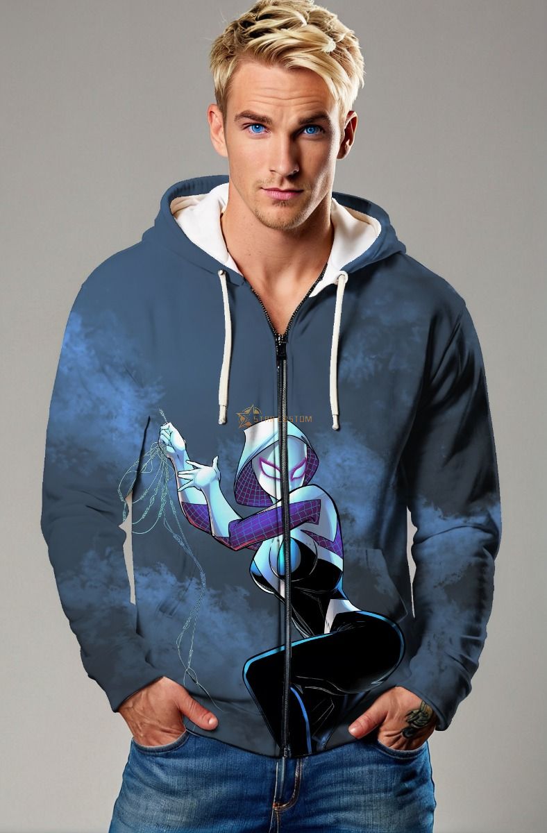 Dark Blue Zip Hoodie – Web-Shooting Spider Girl Design
