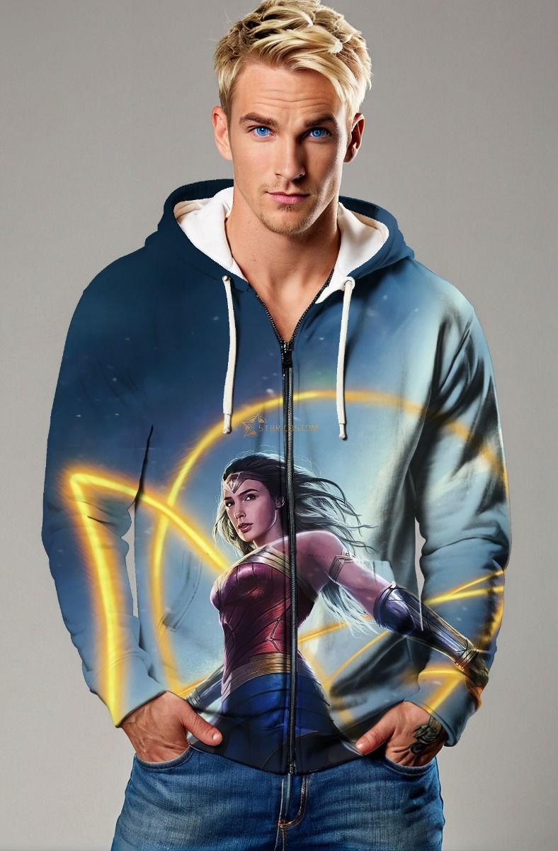 Blue-Gold Zip Hoodie – Heroine with Lasso of Light