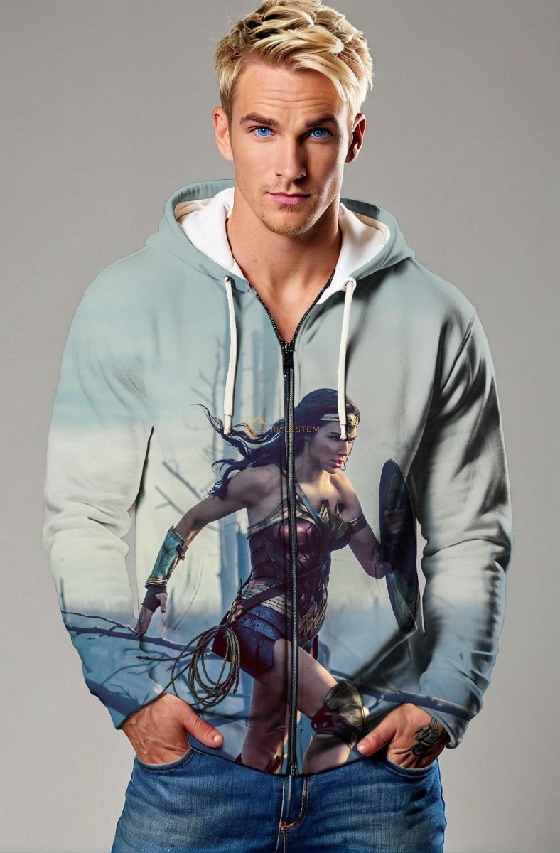 Light Blue-Grey Zip Hoodie – Dynamic Goddess on the Move