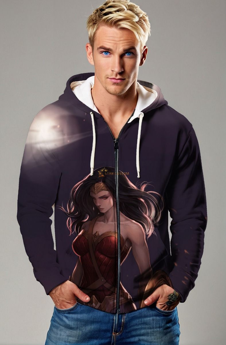 Dark Purple Zip Hoodie – Soft Heroine Glow Illustration