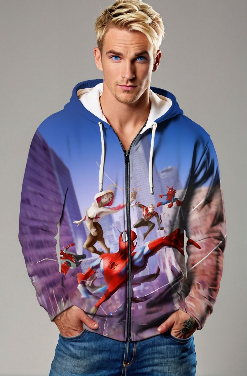 Blue-Purple Spider-Verse Zip Hoodie – City Swing Hero Group Graphic
