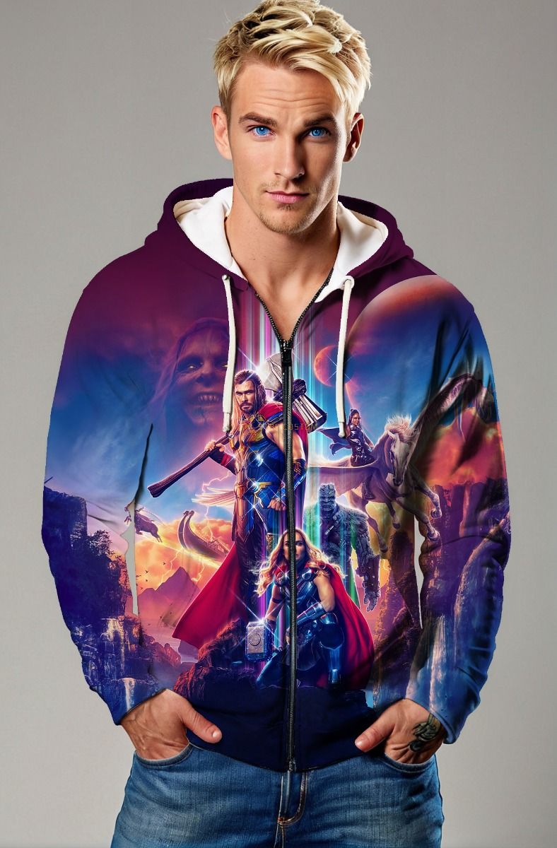Thunder Realm Zip Hoodie – Galactic Maroon Hero Edition