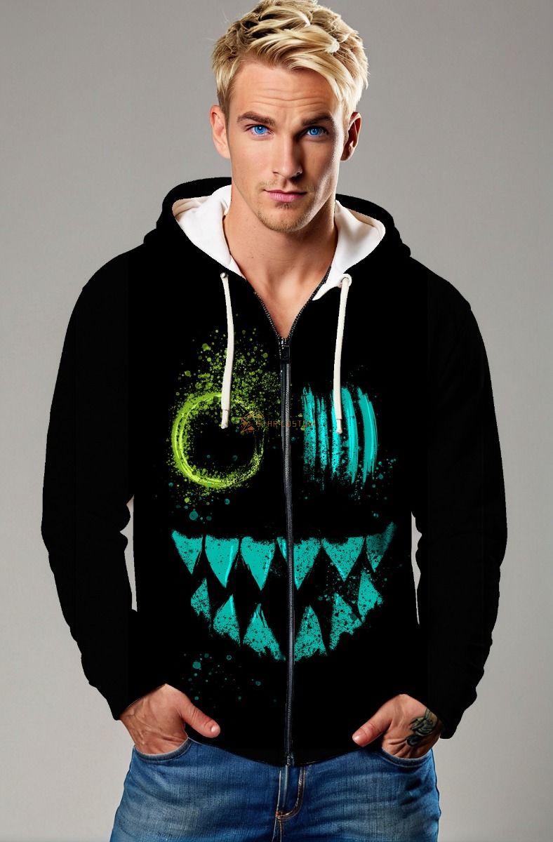 Neon Nightmare Zip Hoodie – Blackout Body with Graffiti Facefront