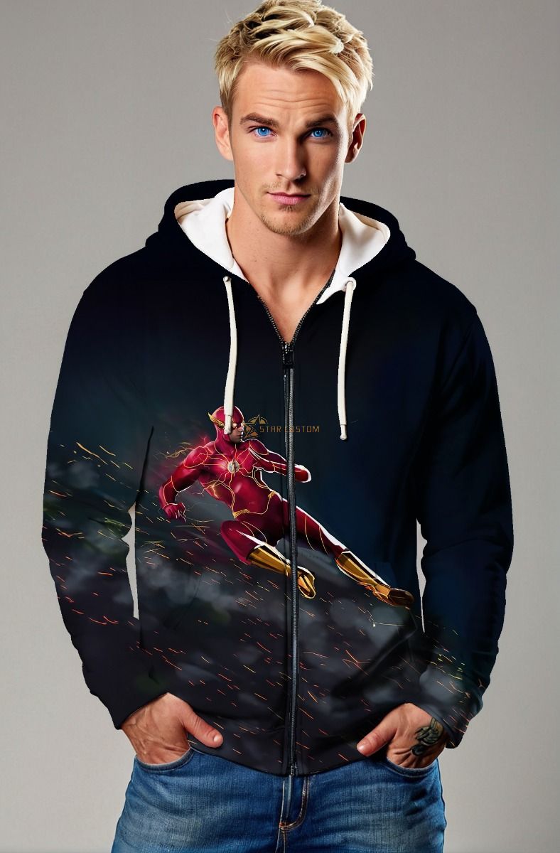 Scarlet Momentum Zip Hoodie – Deep Blue Heroic Speed Full-Zip Jacket