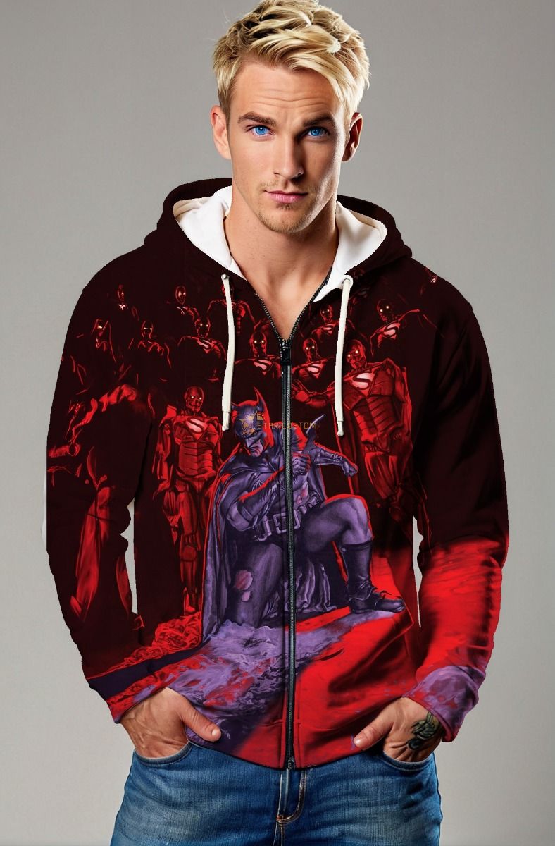 Red Horizon Zip Hoodie – Dark Hero vs. Crimson Army Full-Zip Jacket