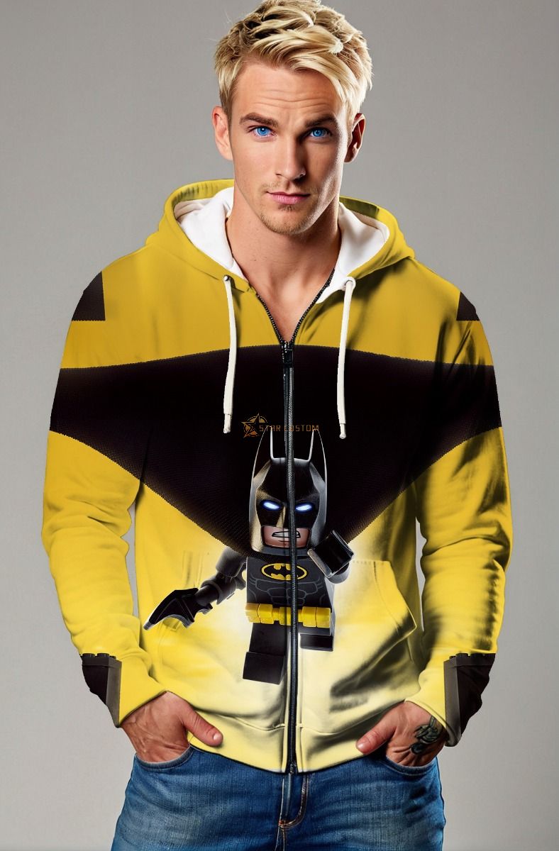 Yellow & Black Lego Batman Zip-Up Hoodie – Dynamic Urban Armor