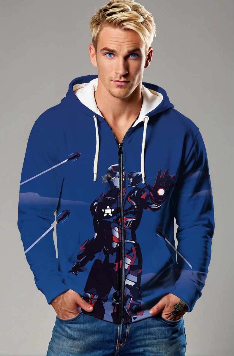 Blue Iron Hero Zip-Up Hoodie – Urban Tech-Inspired Streetwear
