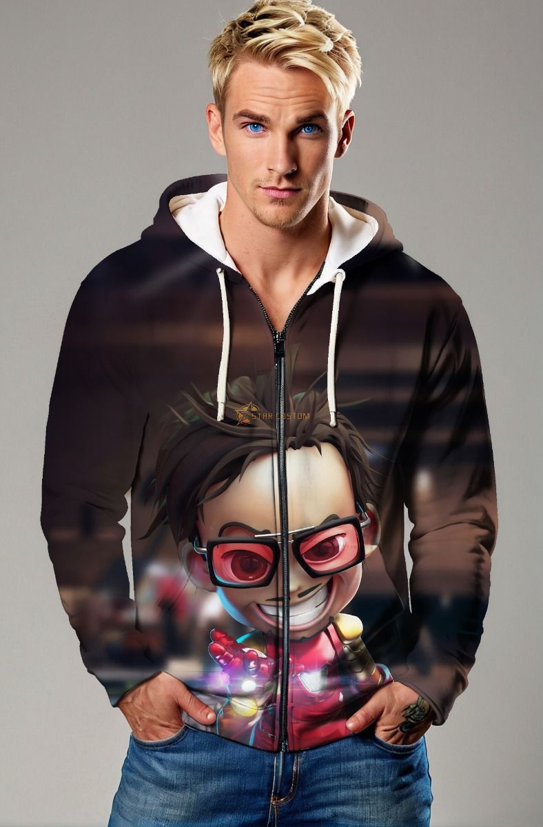 Dark Brown Chibi Stark Zip Hoodie – Powered Up Personality