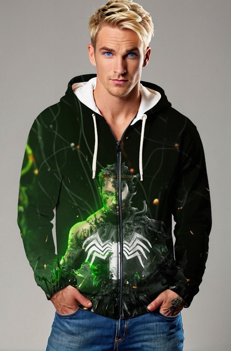 Black & Green Venom Zip Hoodie – Symbiote Unleashed