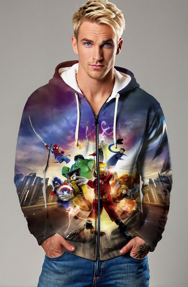 Multicolor LEGO Superhero Zip Hoodie – Animated Universe Collab
