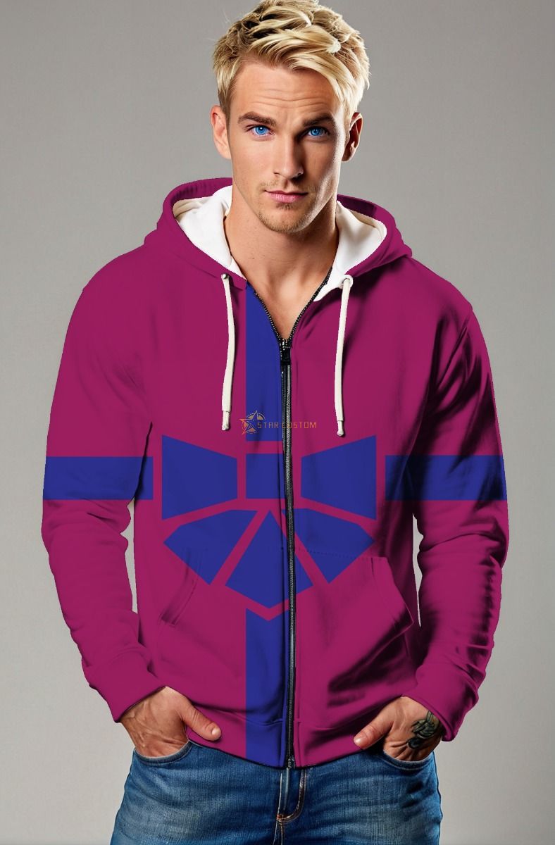 Geometric Magenta Zip-Up Hoodie – Techline Cross Design