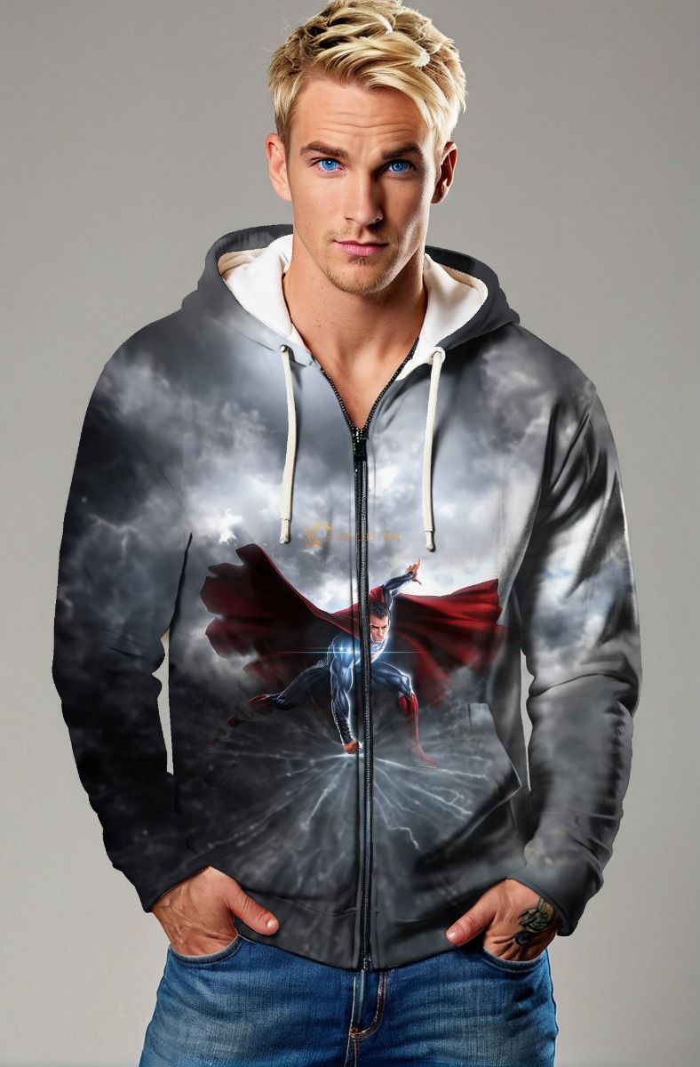 Superman Electric Hero Zip Hoodie – Black & Red Full-Zip