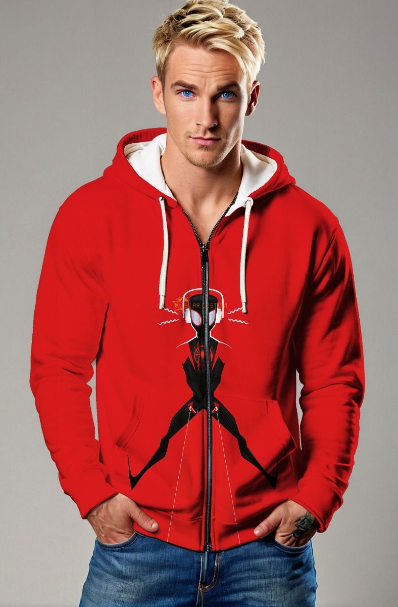 Red Urban Spider Zip Hoodie – Street Hero Graphic Full-Zip