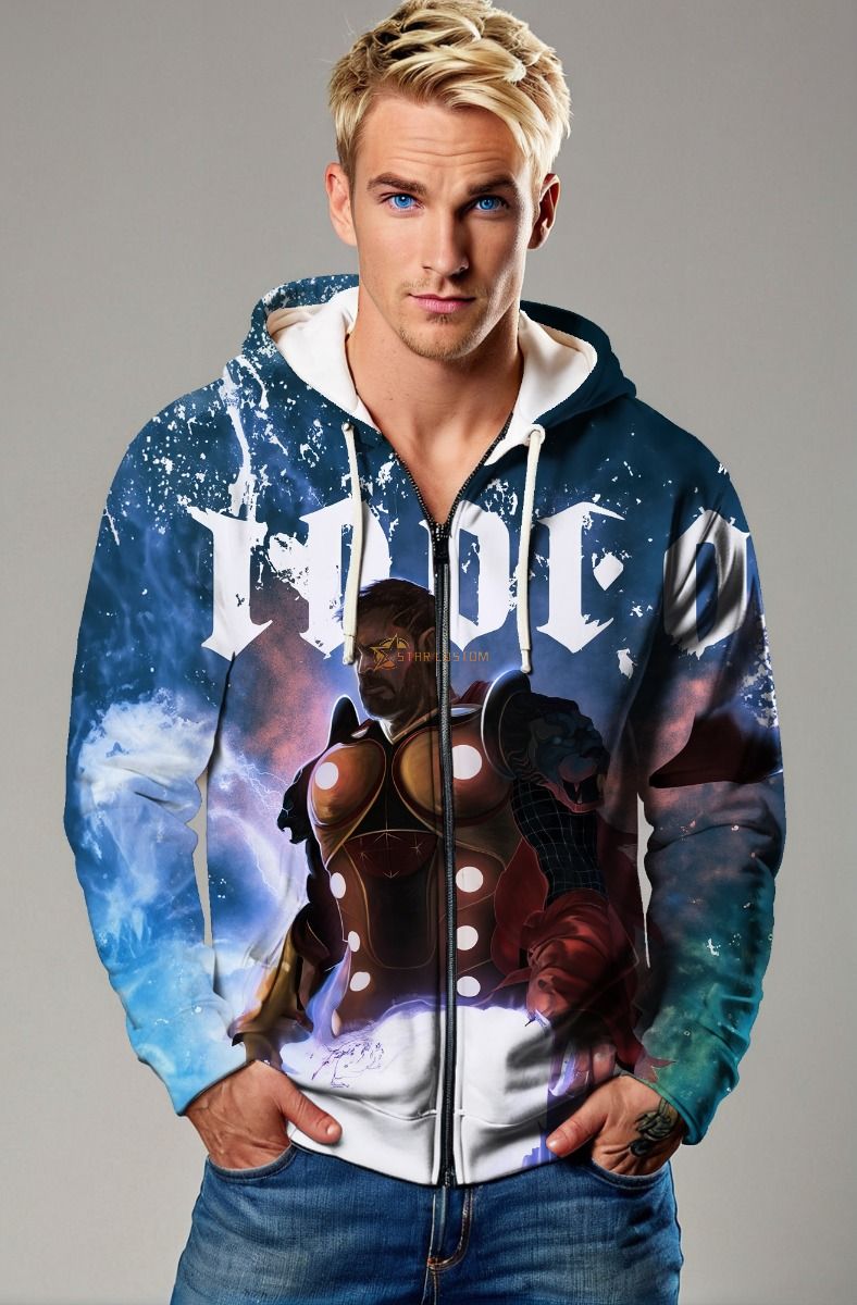 Cosmic Fury Zip Hoodie – Electric Blue Warrior Zip-Up