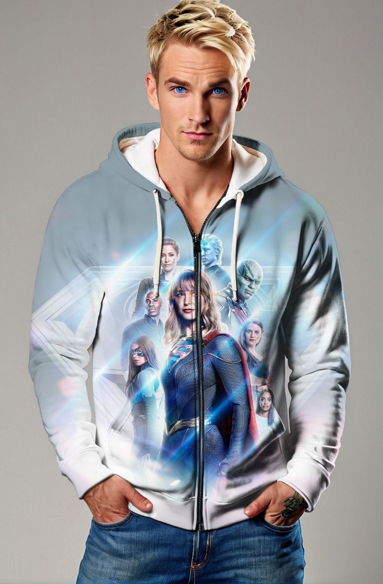 Supergirl Cosmic Spectrum Zip Hoodie – Frost Blue Gradient