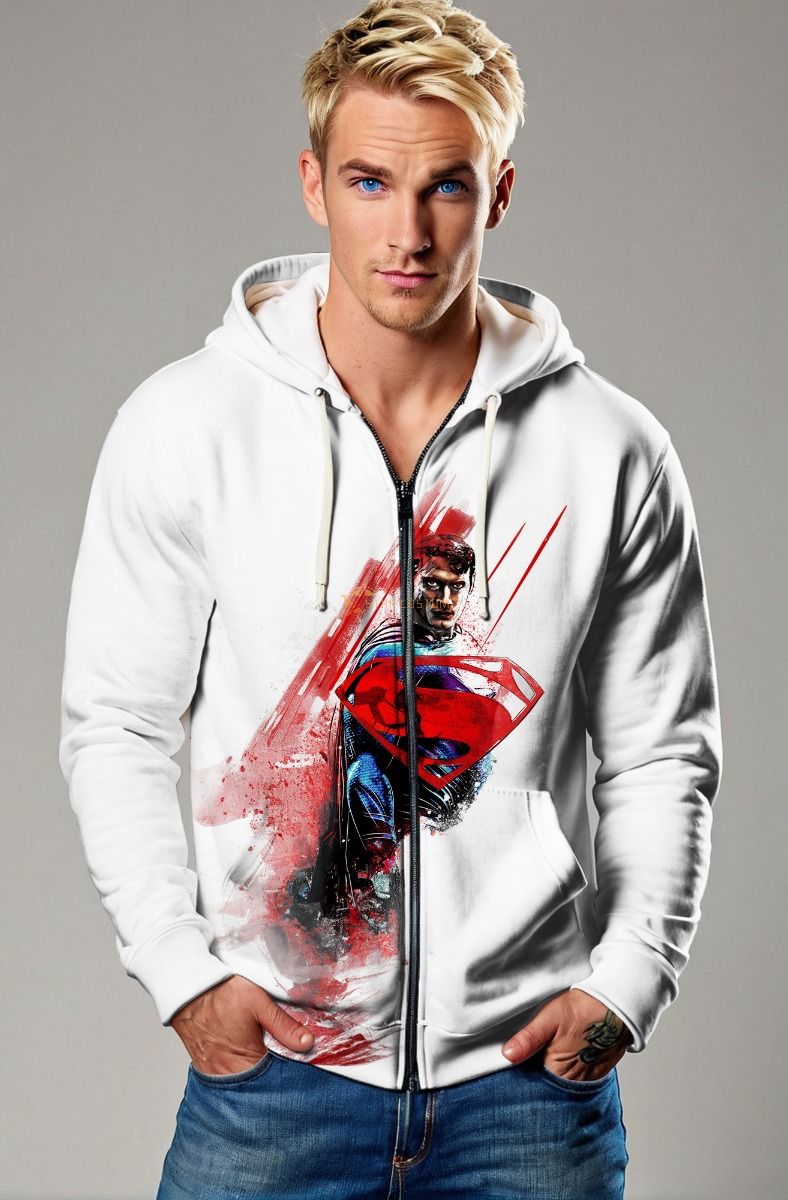 White Signature Zip-Up Hoodie – Superman Logo Strike Style