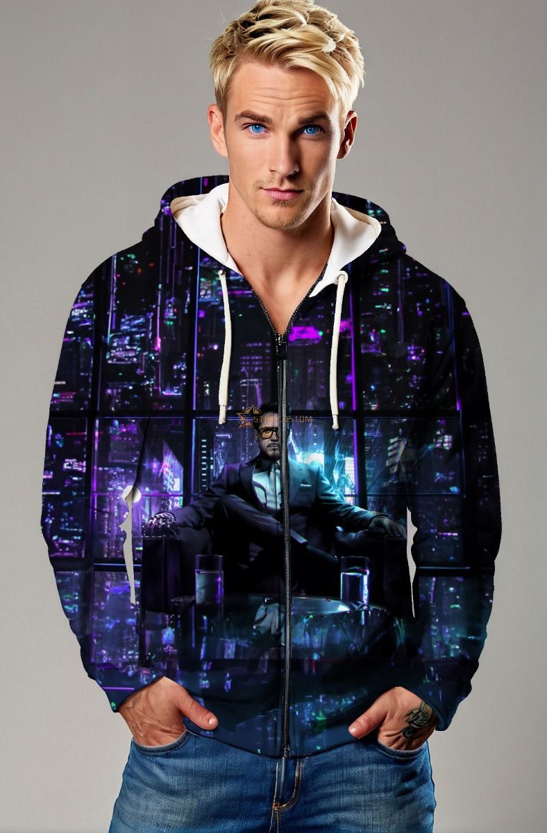 Iron Legacy Streetwear – Purple Neon Stark Full-Zip Hoodie
