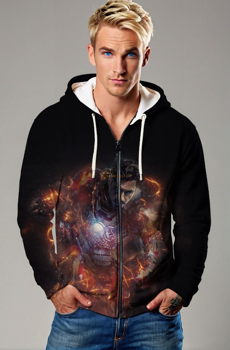 Iron Will Burn – Black & Flame Full Zip-Up Hoodie