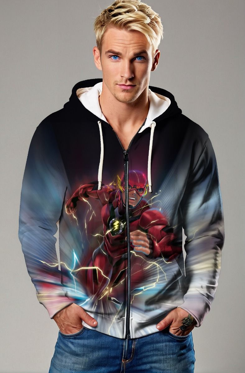 Flash Velocity Zip Hoodie – Gradient Red & White Electric Print