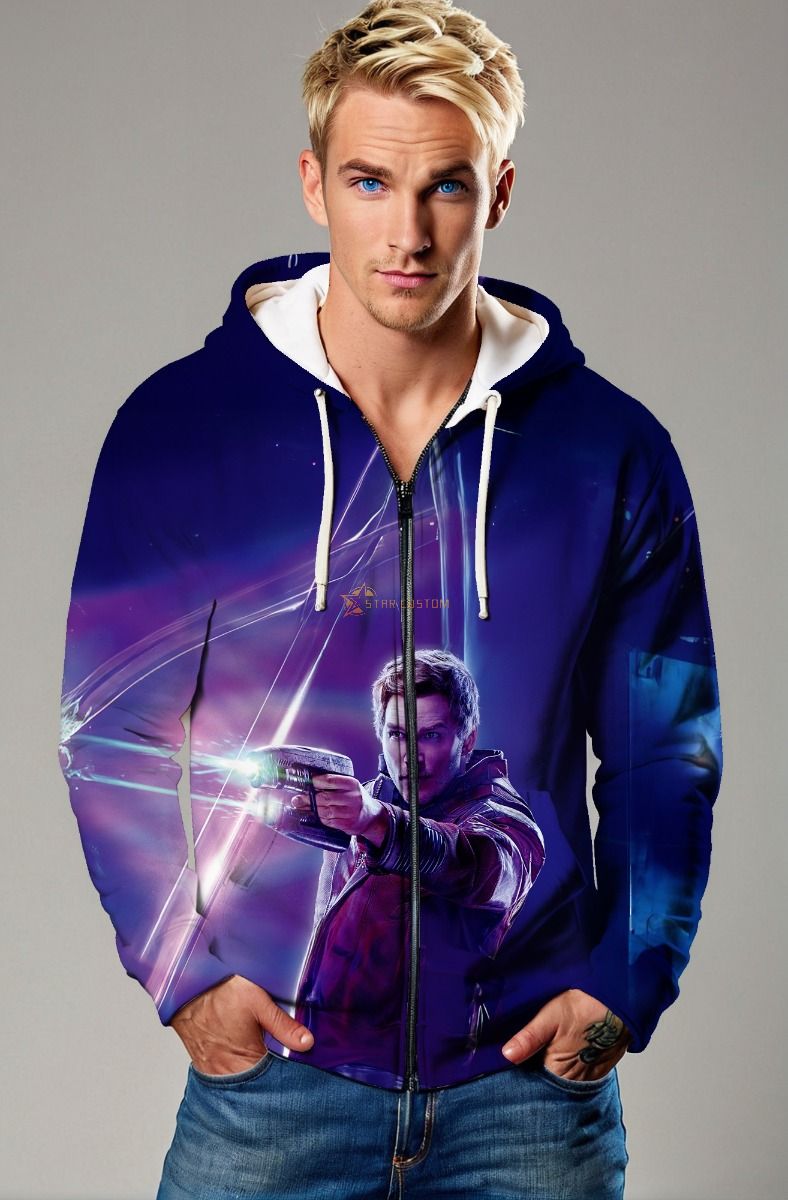 Guardians of the Galaxy Inspired Star-Lord Blue and Purple Zip Up Hoodie