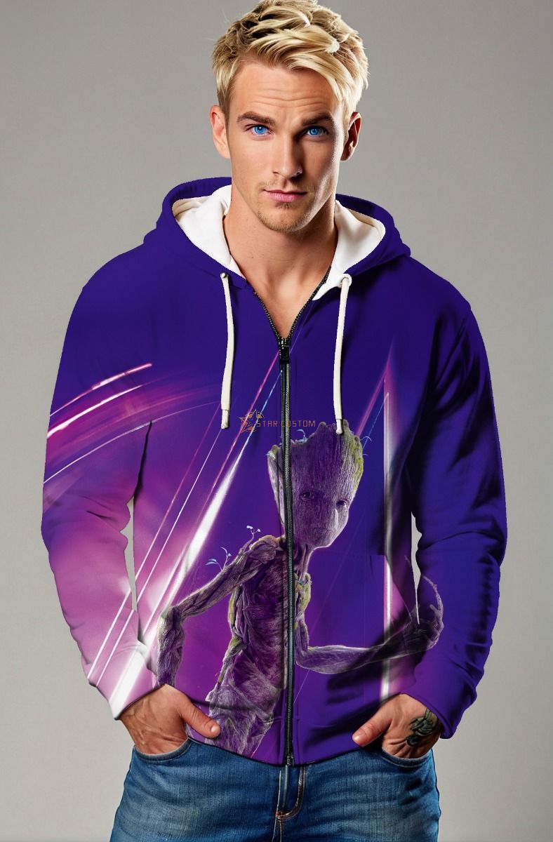Guardians of the Galaxy Inspired Groot Purple and Blue Zip Up Hoodie