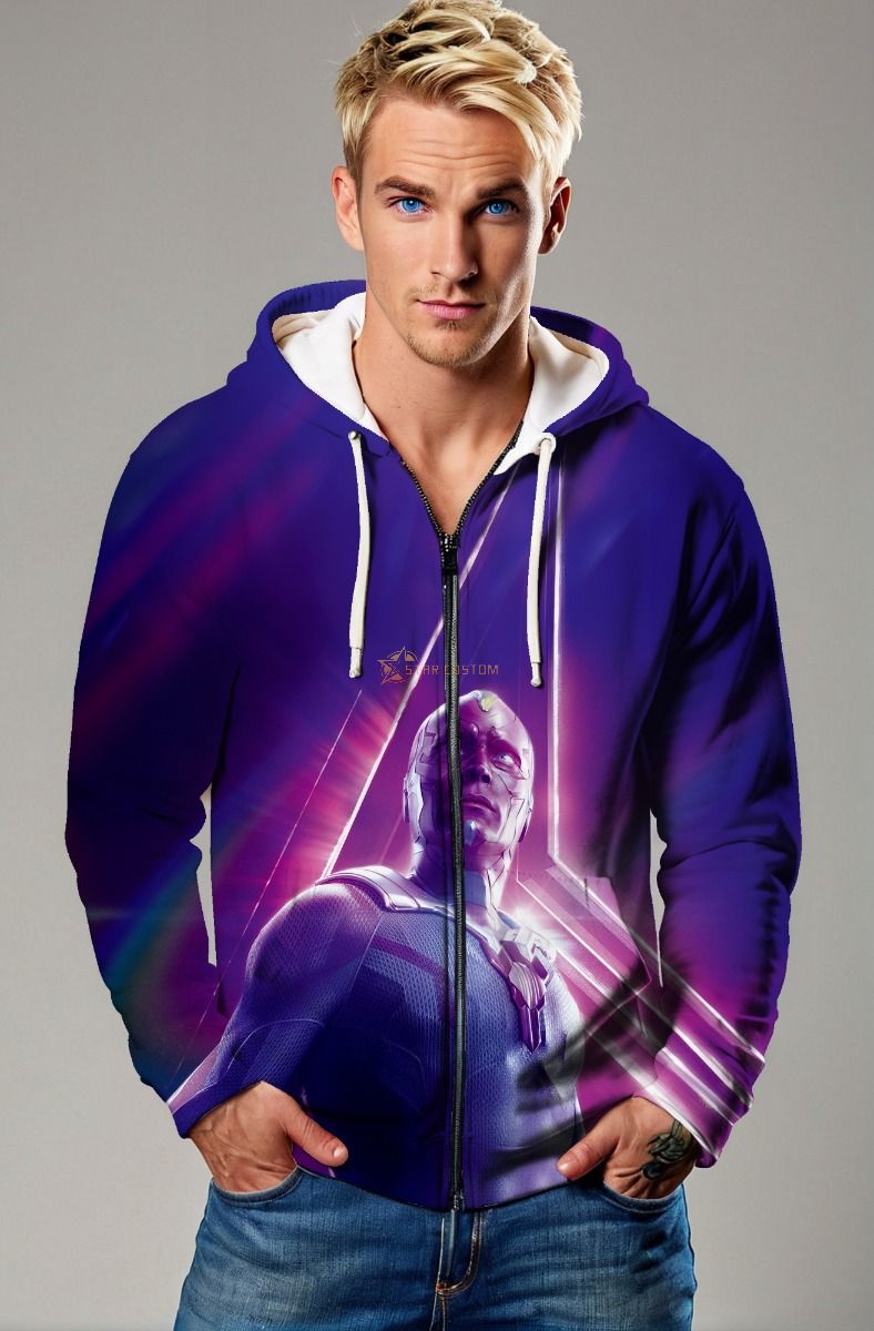 Avengers Inspired Vision Purple Cosmic Zip Up Hoodie