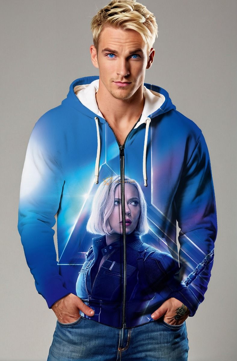Black Widow Blue Zip-Up Hoodie – Marvel Cinematic Universe Edition