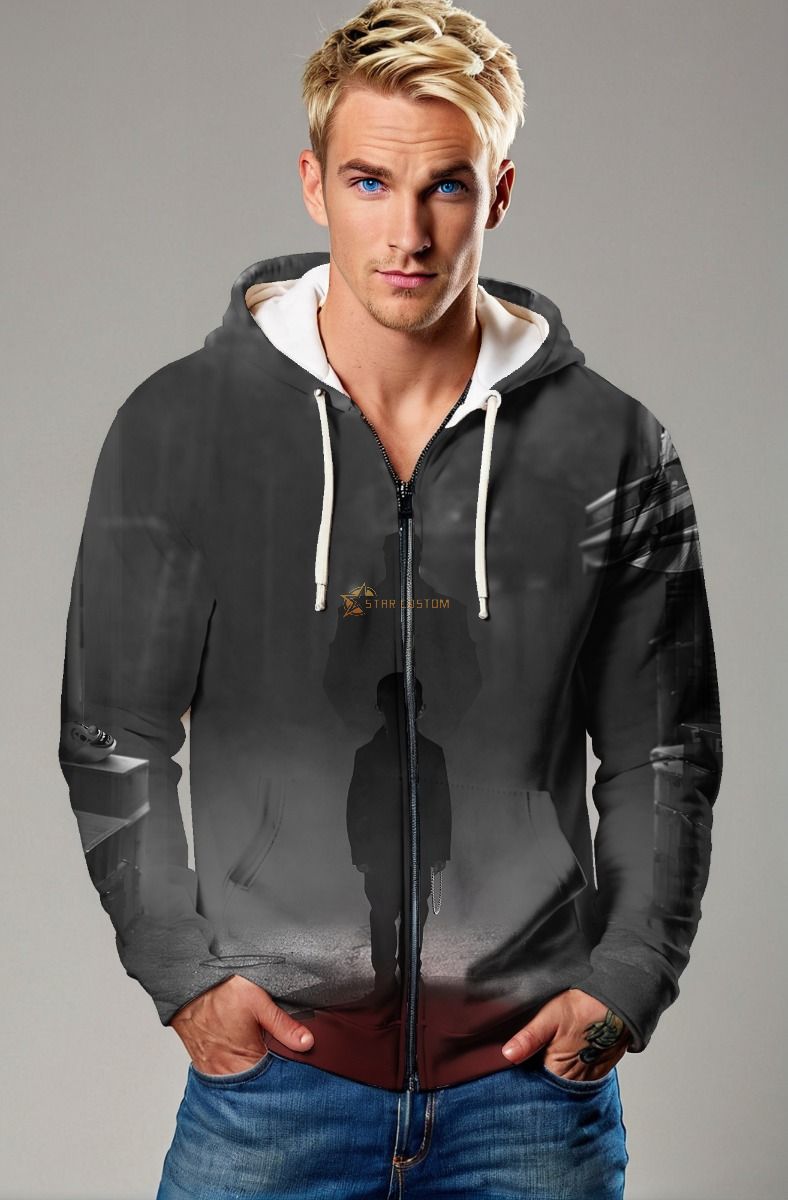 Shadowed Path Zip-Up Hoodie – Urban Noir Scene