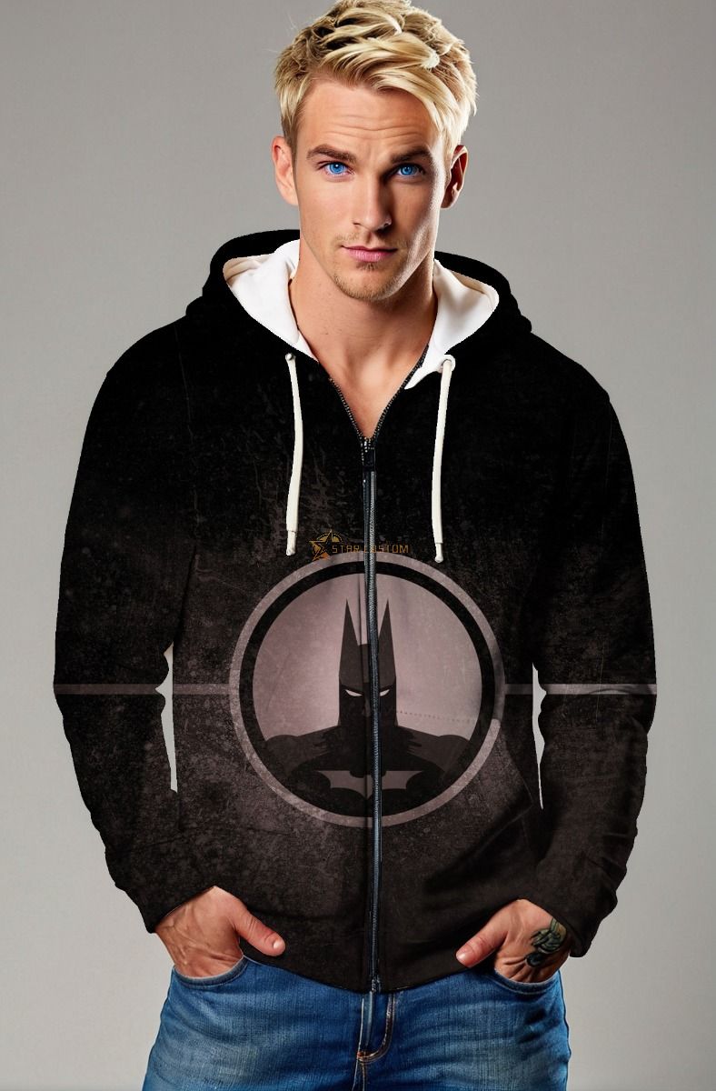 Dark Knight Emblem Zip-Up Hoodie – Gotham’s Shadow Icon
