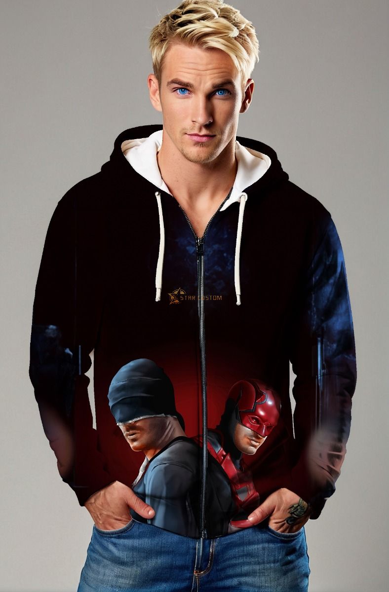 Daredevil Dual Identity Zip-Up Hoodie – Justice in the Shadows