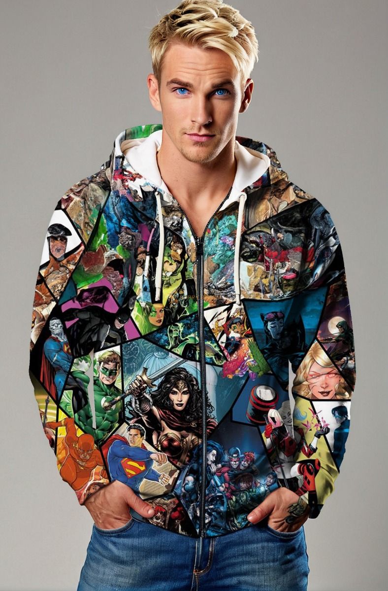 DC Comics Collage Zip-Up – Colorful Justice