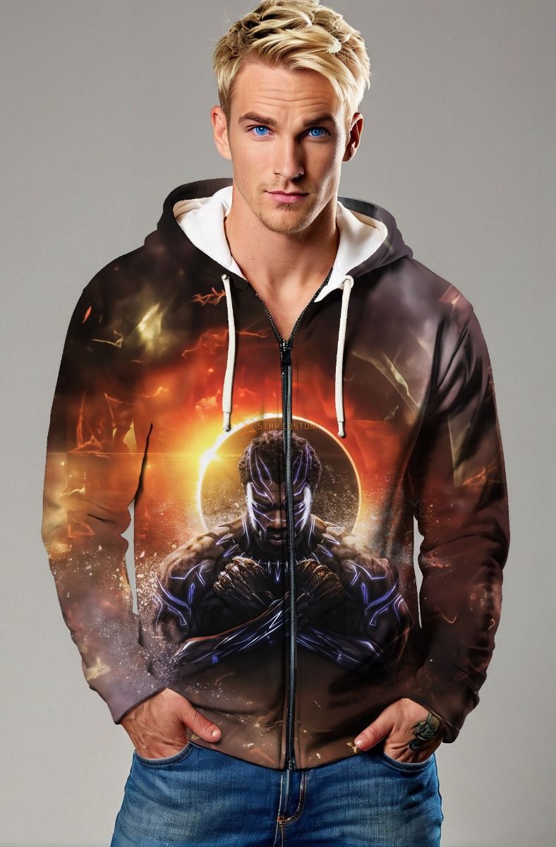 Black Panther Wakanda Forever Sunset Glow Marvel Design Full-Zip Hoodie