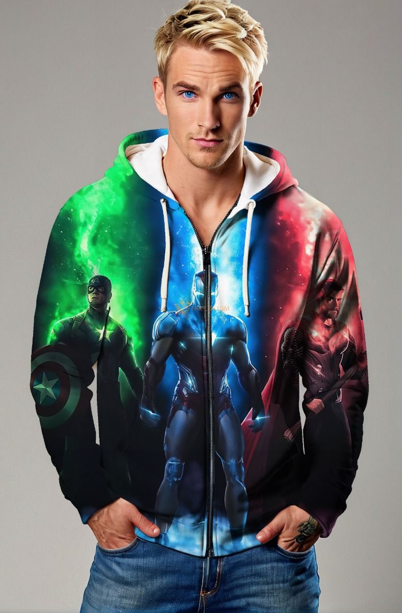 Captain America Iron Man Thor Tri-Color Marvel Heroes Full-Zip Hoodie
