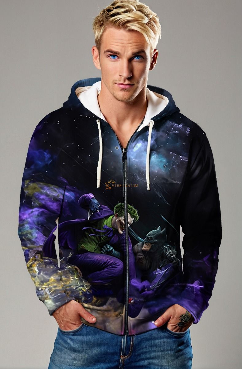 Joker and Batman Cosmic Battle Zip-Up Hoodie