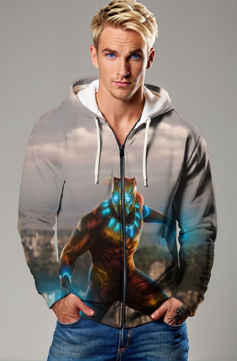 Black Panther Vibranium Charge City Run Marvel Design Full-Zip Hoodie