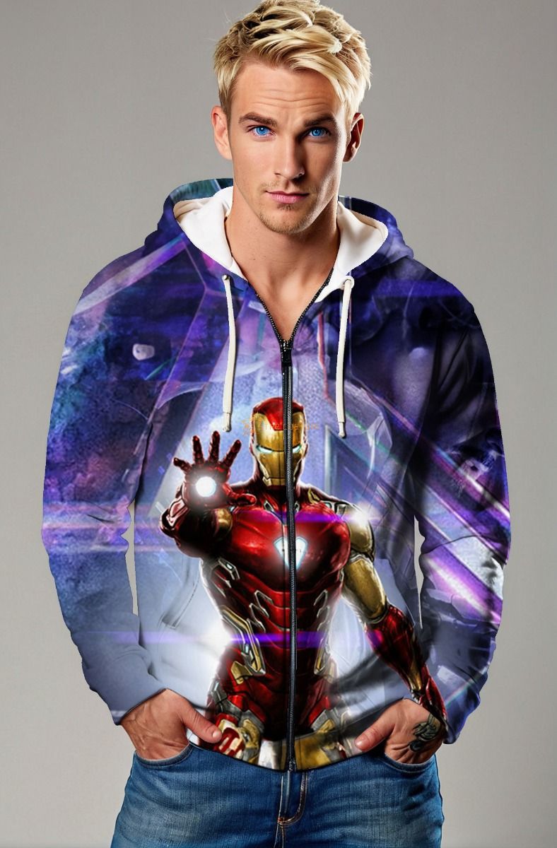 Iron Man Red & Gold Arc Reactor Blast Marvel Full-Zip Hoodie