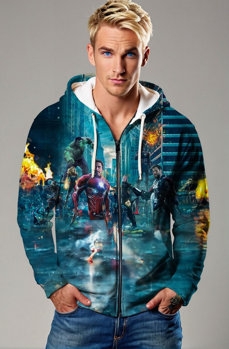 Avengers Assemble – Teal Blue Zip-Up Hoodie