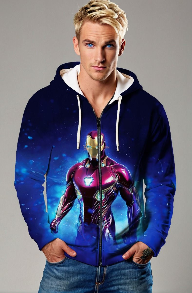 Iron Man Blue Cosmic Armor Full-Zip Hoodie