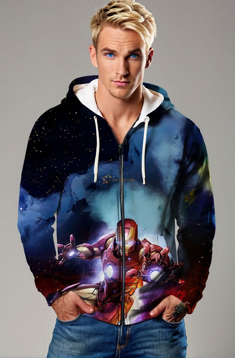 Iron Man Cosmic Battle Scene Full-Zip Hoodie