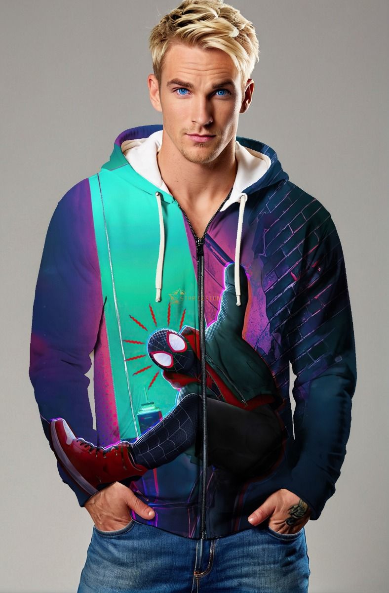 Miles Morales Neon Street Style Full-Zip Hoodie