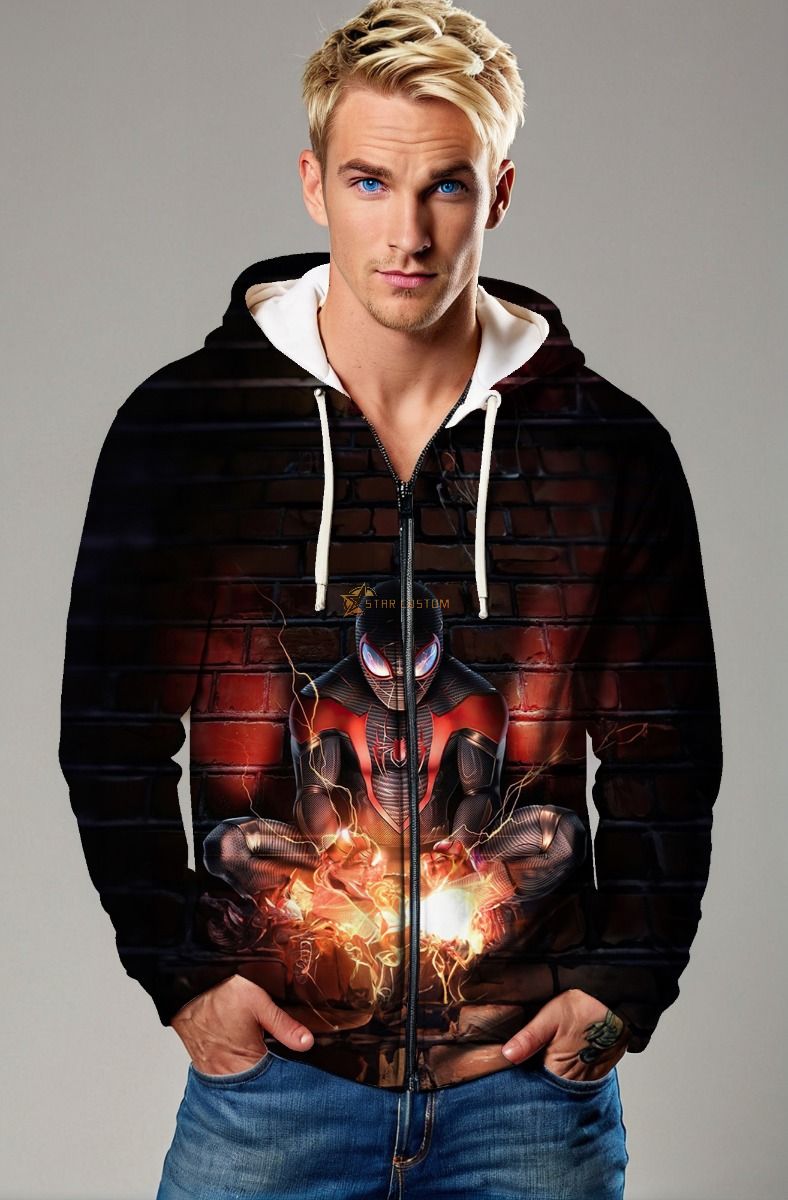 Miles Morales Electric Charge Black & Red Full-Zip Hoodie