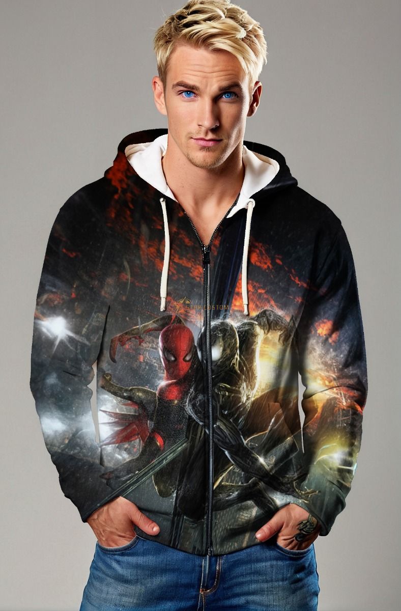 Spider-Man Venom Rivalry Zip-Up Hoodie – Urban Showdown Graphic Jacket