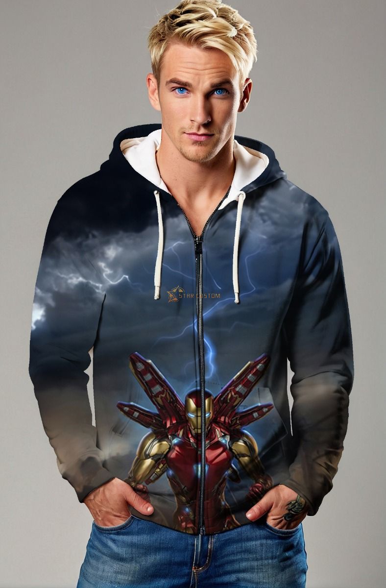 Iron Man Lightning Core Zip Hoodie – Red Gold Power Reactor Jacket