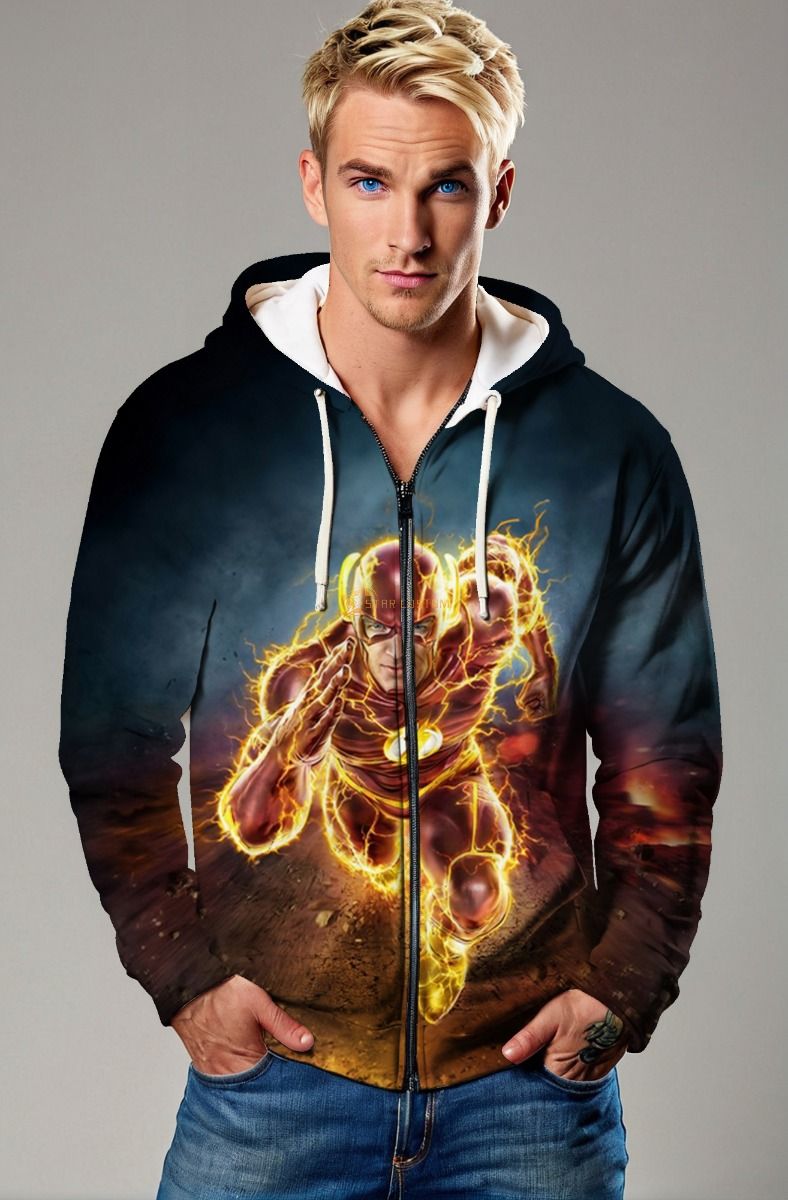 Flashpoint Surge Zip Hoodie – Red & Yellow Lightning Runner Jacket