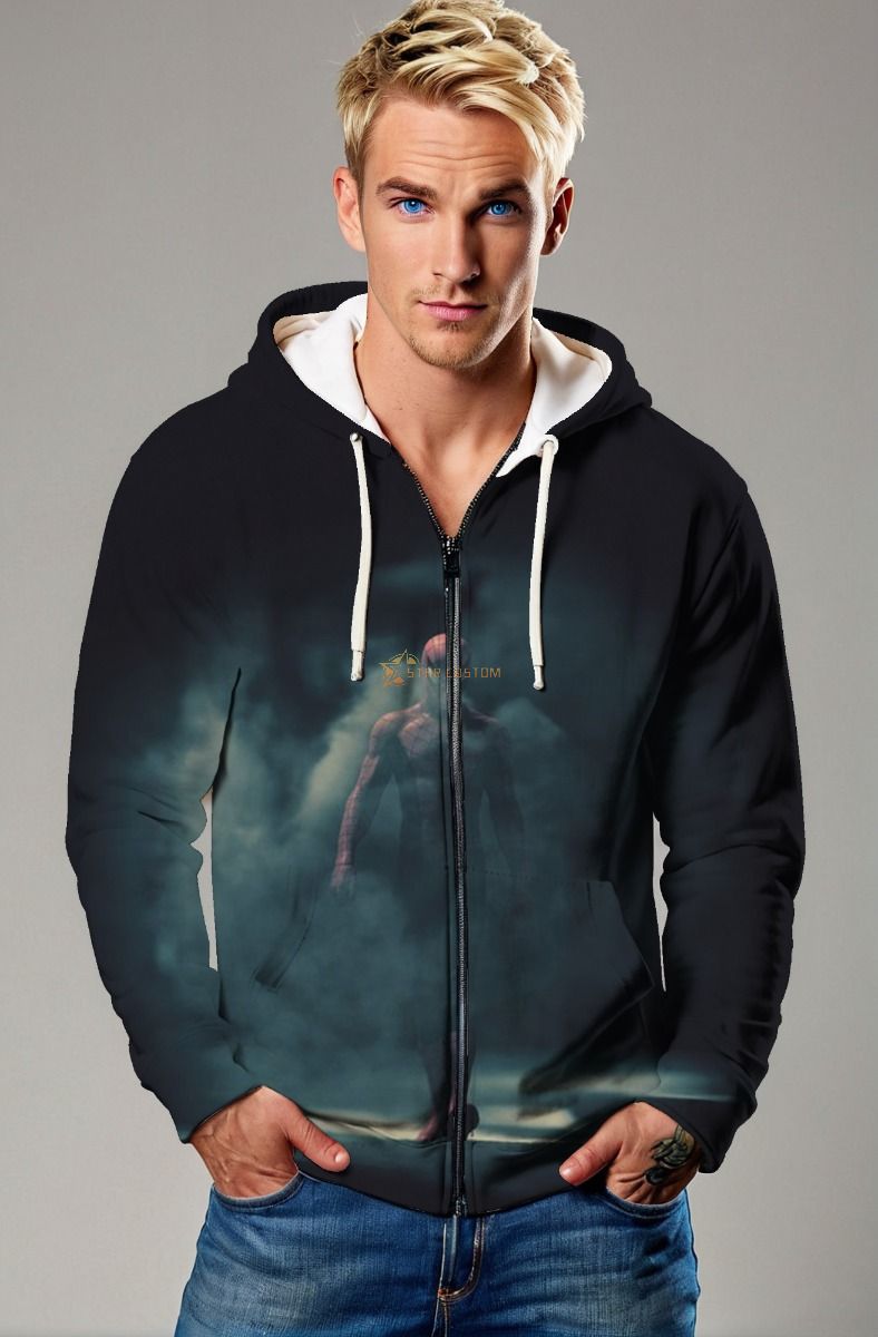 Noir Climb Zip Hoodie – Fogbound Spider Design