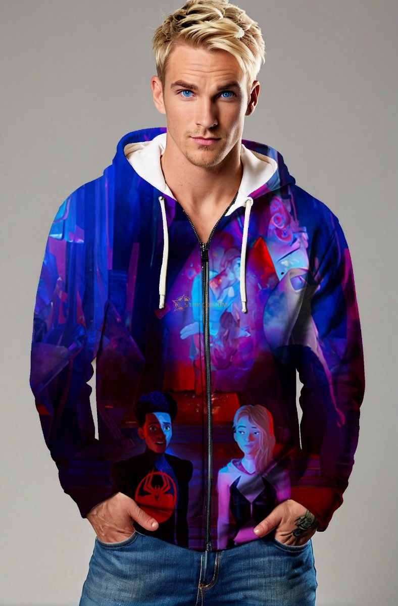 Spider-Man Zip-Up Hoodie - Dynamic Red & Blue Spider-Verse Design