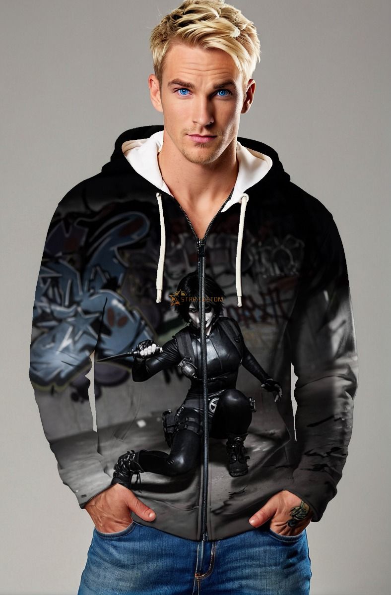 Deadpool Domino Casting Zip-Up Hoodie - Bold Black & White Action Design